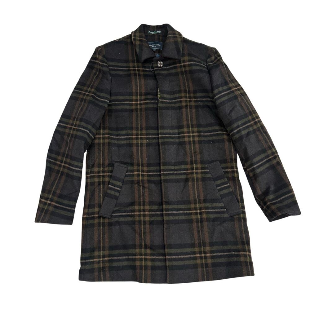 Paisley & Gray Plaid Wool Blend Topcoat Peacock Lining Slim Fit L